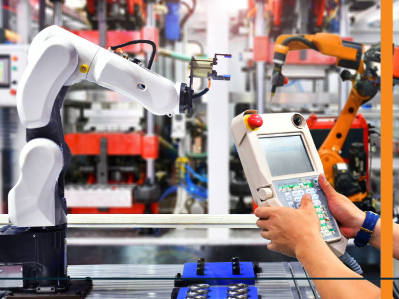 mens en robot werken samen in fabriek